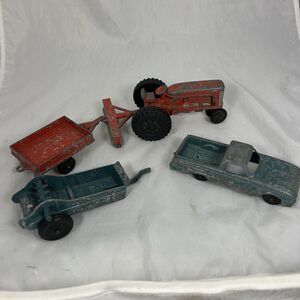 Hubley Kiddie Toy 6pc Tractor Truck Farm Set USA Vintage Unrestored